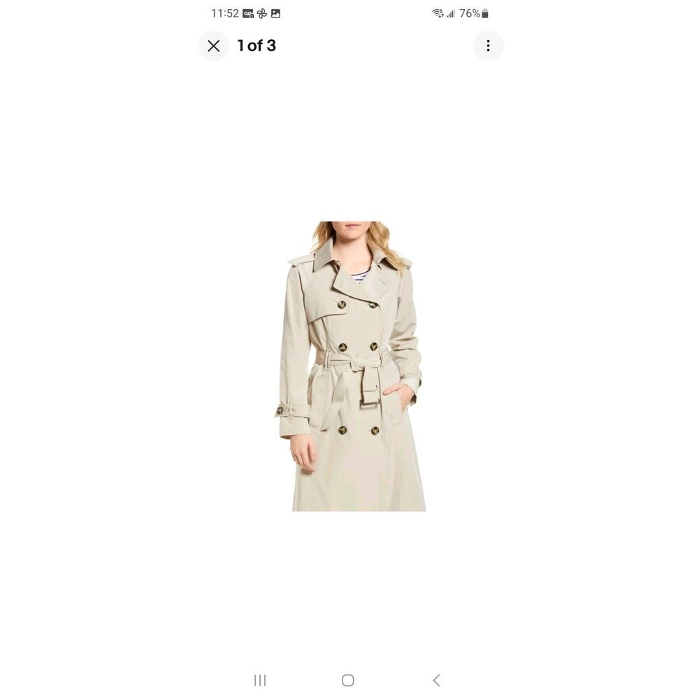 Womens London Fog 3/4 Length Double-breasted Trench Coat With Belt Stone XL NWOT